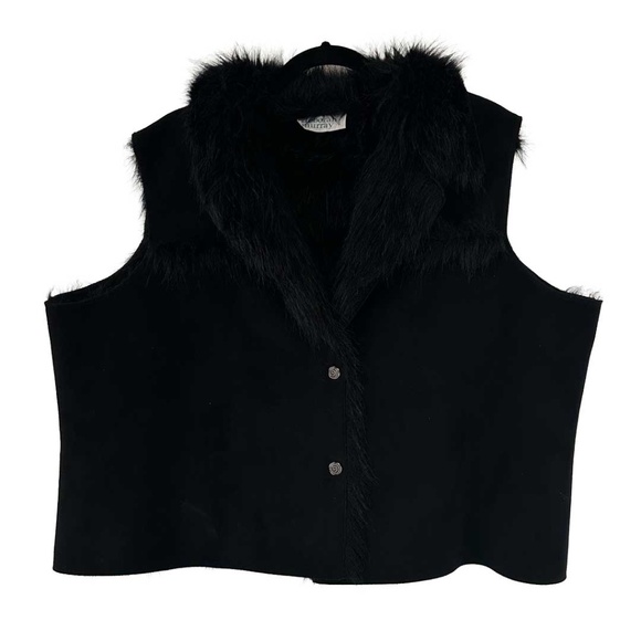 Vintage Deborah Murray 90s y2k Faux Suede Faux Fur Black Penny Lane Mobwife Vest - Picture 3 of 11